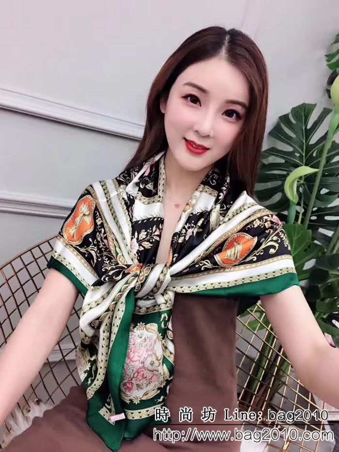 HERMES愛馬仕經典款 2018專櫃新品真絲緞面燙金大方巾 LLWJ7708